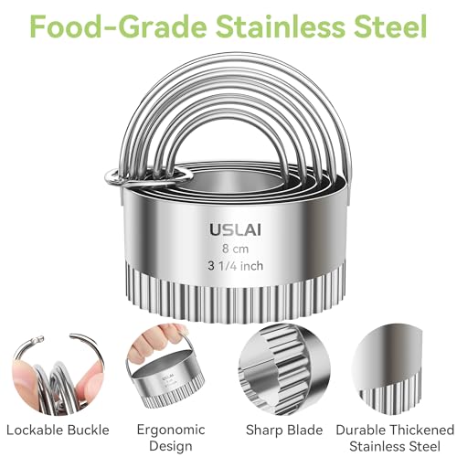 USLAI Biscuit Cutter Set (1.75, 2, 2.5, 2.75, 3.25 Inch) - size: 5 Sizes - Wave