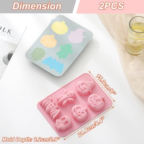 2 Pack Halloween Silicone Cake Mold Pumpkin Bat Skull Ghost Shape Silicone Mold for Chocolate Candy Gummy Jello Ice Cube Crayon Melt Biscuits Soap Silicone Baking Mold Making Kit