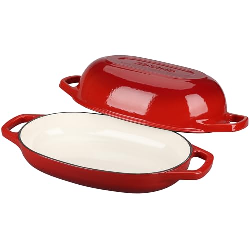 EDGING CASTING Enameled Cast Iron Oval Dutch Oven Pot with Lid, Dutch Oven for Sourdough Bread Baking, Bread Oven, Bread Dutch Oven, Oval Bread Pan, 5qt, Red - color: Red, size: 5 Quart