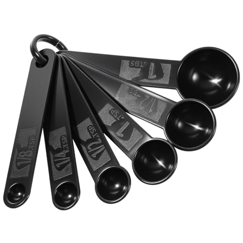 5Pcs Black Measuring Spoons Universal Easy to Read Measuring Cup and Spoon Set with Soft Grip Handle Plastic Cups and Spoons for Baking&Kitchen Hang Hole and Nesting for Easy Storage