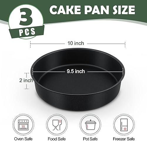 E-far 9.5 Inch Cake Pan, 3PCS Nonstick Stainless Steel Baking Cake Pans - size: 9.5 Inches