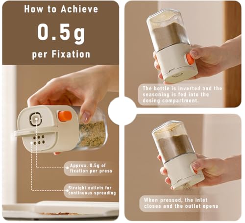 Measure Seasoning Bottle, Salt Shaker or Pepper Shaker, Kitchen Must have, Glass Metering Spice Salt Paprika Pepper Cumin Powder Sugar Dispenser Spice Jar, BPA Free (Beige) - color: Beige