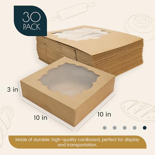 NPLUX 30 Pack Halloween Bakery Boxes,10x10x3inch Pie Boxes for Farm Markets - color: Brown