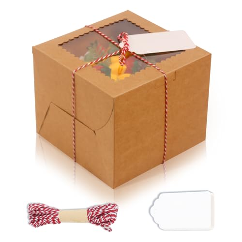 20Pcs Mini Cake Boxes with Window, 6x6x5 Inches Brown Bakery Boxes - color: Brown, size: 6x6x5 Inch