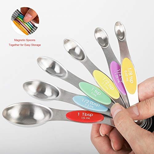 Magnetic Measuring Spoons Stainless Steel Dual Sided Teaspoons Tablespoons - color: Color 6