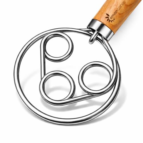 Danish Dough Whisk for Sourdough – Thick Stainless Steel Dutch Whisk with Ergonomic Oak Handle – Heavy-Duty Dough Mixer for Bread & Baking - size: Triple Loop