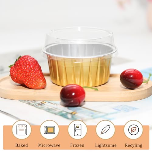50 Pack 5oz Mini Cake Pans with Lids, Gold - color: Gold, size: Round