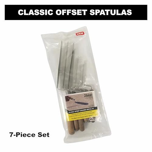 Albion Engineering 1258-G01 7-Piece Classic Offset Caulk Tooling Spatula Set, Stainless Steel with Hardwood Handle - size: Multiple Sizes: 3/8"-1-1/2" Wide x 3"-6" Long, style: Set
