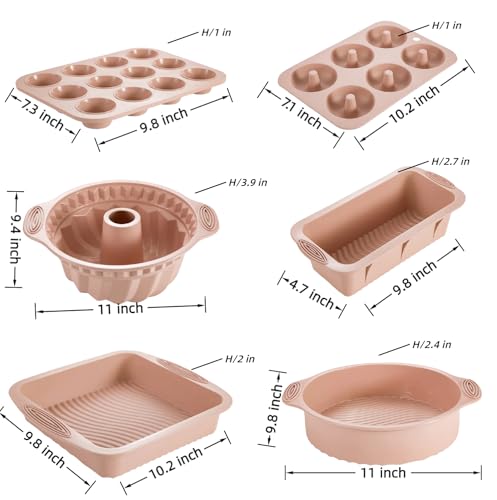 6-Piece Silicone Baking Set, Nonstick Silicone Bakeware Set - color: Pink