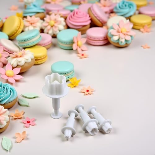 8Pcs White Flower Plunger Cookie Cutters, Blossom Cake Fondant Mold,DIY Flower Cake Fondant Mold Plastic Cake Decorating Tools Baking Accessories for Baking Plastic, Dessert and Candy Sculpting Tools