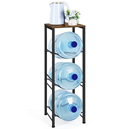 5 Gallon Water Jug Holder 3-Tier Water Bottle Storage Rack with Wood Top - style: Square Tube Brown