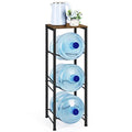 5 Gallon Water Jug Holder 3-Tier Water Bottle Storage Rack with Wood Top - style: Square Tube Brown