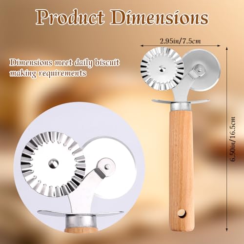 Pastry Cutter Double Wheel, Stainless Steel Ravioli Pasta Cutter Tool with Wooden Handle Professional Kitchen Baking Tool for Pasta Cookies Pie