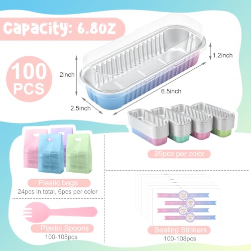 424 Pack Gradient Macaron Mini Loaf Pans Set with Lid and Spoons - color: Gradient Macaron Colors
