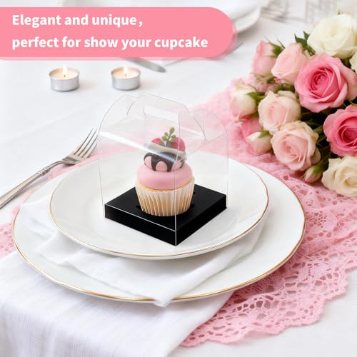 24 Count Individual Cupcake Containers, 4inch Cupcake Boxes Individual, Clear Cupcake Carrier (24, Black) - color: Black