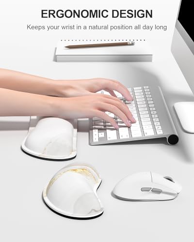 Large Mouse Pad with Wrist Rests for Keyboard & Mouse, Thick Soft Ergonomic Memory Foam Wrist Supports, Big & Long Desk Mat 35.5 x 15.7 in, for Office Gaming Computer, White Gold Marble - color: White Gold Gray Marble
