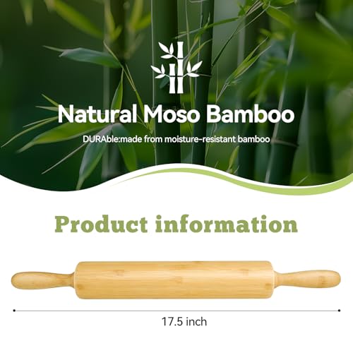 17.5 inch Wooden Rolling Pin for Baking - Long Dough Roller for All Baking Needs - size: 17.5 inch