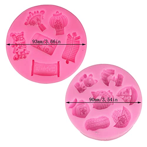 Cestony 2Pcs Chinese New Year series Silicone Molds for DIY Cake Fondant Biscuit Cookies Soap Sugar Pudding Chocolate Hard Candies Dessert Decor
