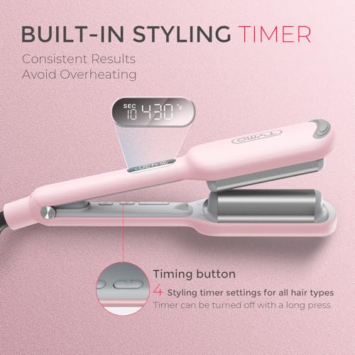 Curling Iron Hair Crimper Waver, TYMO ROVY Beach Waves Hair Curler - color: Pink, size: 1 inch