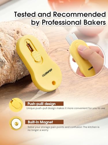 CLUEAPOP Bread Lame Sourdough Scoring Tool Extractable & Magnetic - Professional Dough Scoring Tool for Sourdough Bread Baking & Bread Making Tools - Scoring Patterns Booklet & 5 Razor Blades - color: Yellow