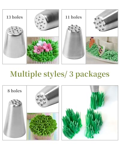 3 Pcs Grass Icing Nozzles Set, Stainless Steel Cake Piping Tips - size: Grass Nozzles-3Pcs
