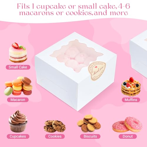 Homrelaxy 200 Pcs Cookie Boxes with Window, 4"x4"x2.5" Small Bakery Boxes