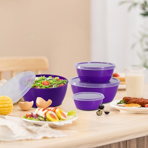 4-Piece Classic Plastic Prep Bowls with Lids, 8/16/24/32oz - color: Purple