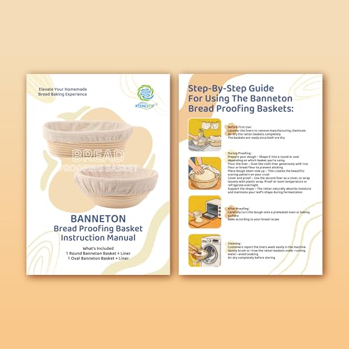 Sourdough Bread Baking Supplies, 2 Pack Banneton Bread Proofing Basket 10 inch Round & 10 inch Oval Proofing Bowls for Sourdough Bread with Liner Making Baking Fermentation Tools