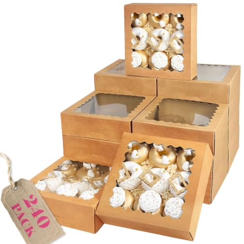 Bakepacker Auto-pop Up Pie Boxes with Window 8x8x2.5 inches 240pcs Brown - color: Brown, 240 Pcs, size: 240Pcs / 8"x 8"x 2.5"