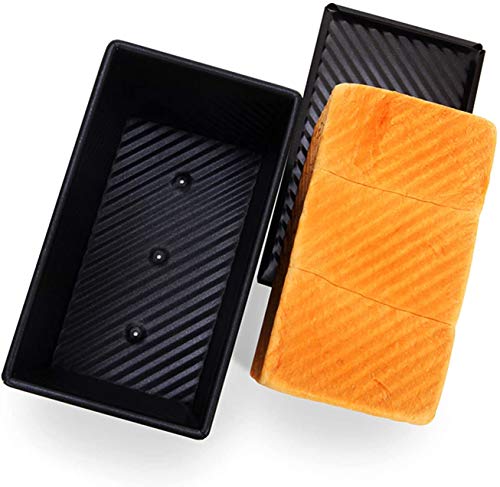 CHEFMADE Pullman Loaf Pan with Lid, 1Lb Dough Capacity Non-Stick Rectangle Corrugated Bread Pan, Carbon Steel Bakeware Toast Mold with Cover for Baking Bread - Black - size: Black 1 lb Corrugated