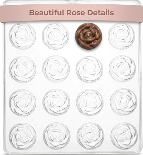 Rose Flower Chocolate Candy Mold, 16-Cavity Plastic Tray, 113