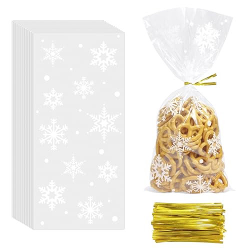 Morepack Snowflake Cellophane Bags 5x11In 120Pcs Clear Christmas Treat Bags - color: Snowflake