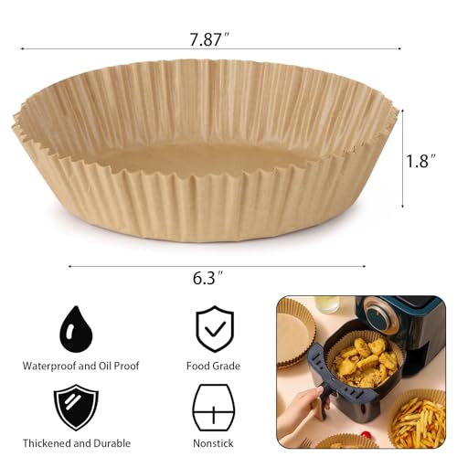 200Pcs Air Fryer Disposable Paper Liner, Round Non-Stick Air Fryer Liners Parchment Paper for Baking Roasting Microwave Oven (6.3 inch) (Pack of 2) - size: 6.3"Round (Pack of 2)