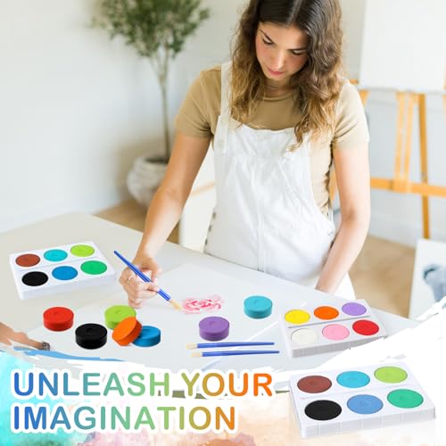 Nuanchu 8 Set 96 Pcs Tempera Paint Cakes with Tray Bulk, 12 Colors