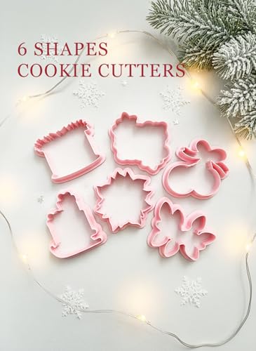 6Pcs Christmas Cookie Cutter Set - 2-3 Inch Large Size Christmas Gift Box with Sled, Holly Jolly, Fireplace, Bell, Lights & Wreath Shapes, Food Safe PLA, Kid Friendly for Winter Holiday