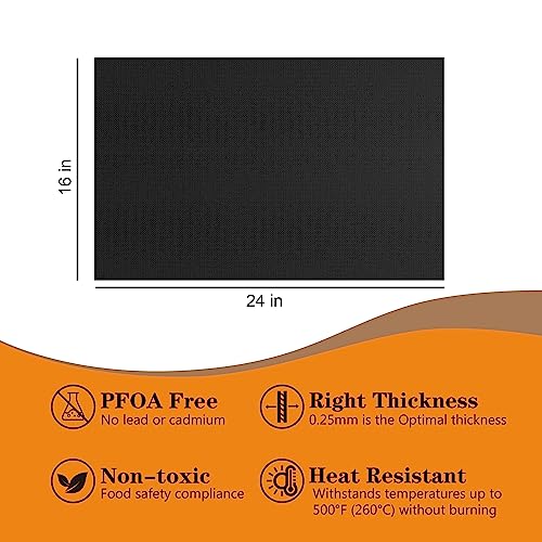 UBeesize 2 Pack Thickened Oven Liners for Bottom of Oven BPA & PFOA Free, Reusable 16x24 Inch Heavy Duty Non Stick Teflon Oven Mats, Fit Electric Gas Toaster Convection Microwave Ovens Grills - color: Black, size: 24"L x 16"W, style: 2 Pack