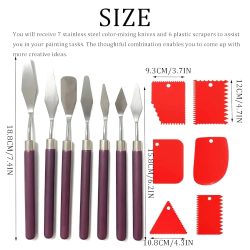 Painting Palette Knife Set - 7pcs Stainless Steel Palette Knife, 6pcs Plastic Drawing Scrapers Oil Painting Accessories for Oil Acrylic-Painting Cake Decorating Canvas