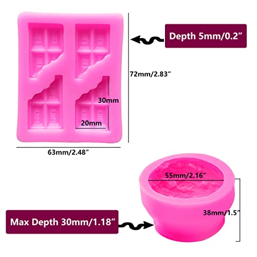 3PCS Scoop 3D Ice Cream Silicone Molds, for Wax Melt Candle Soap Cake Making, TuNan Ball Shape Moulds + 1pcs Chocolate Mold for Birthday Wedding Decoration