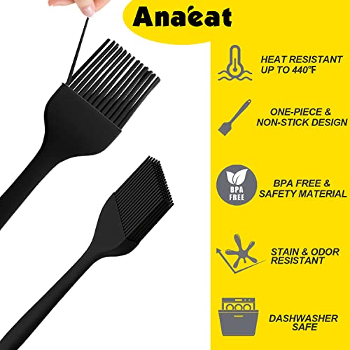 Anaeat High Heat Resistant Silicone Basting Pastry Brush Set of 3- Hygienic One-Pieces Design Spread Oil Butter for BBQ Grill Barbecue Baking Kitchen Cooking - BPA Free & Dishwasher Safe (10"+8.2") - color: 3 Pcs (10" Red + 8.2" Black)