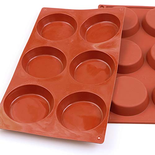homEdge 6-Cavity Disc Shape Silicone Mold, 3 Packs Disc Cake, Gustard, Resin Coaster, Tart, Handmade Soap Molds-Brown
