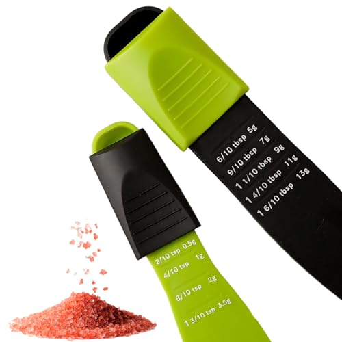 Adjustable Measuring Spoon Set – Black & Green Kitchen Tool for Precise Measuring | Ideal for Dry & Liquid Ingredients | Space-Saving, Easy-to-Use, Dishwasher Safe | Pack of 2 for Cooking & Baking