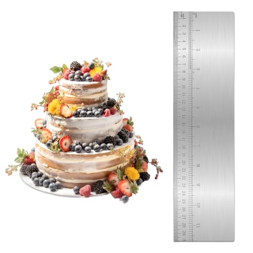 Metal Cake Scraper, 12 Inch Cake Edge Smoother with Scale Stainless Steel Baking Decorating Comb Cake Pastry Measuring Tool Cake Leveler for Home Kitchen