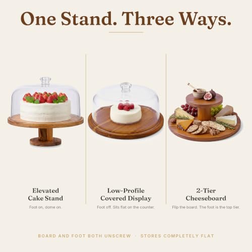 Royalty Art Acacia Wood Cake Stand with Lid, 12 In 3-in-1 Acrylic Dome