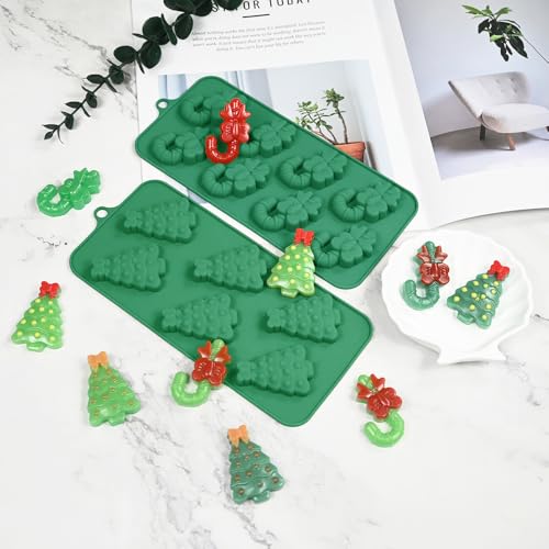 Christmas Silicone Candy Molds Includes Christmas Tree and Candy Cane Chocolate Molds (2PCS) for crafting chocolates, ice cubes, sweets, and cake embellishments - size: Christmas Tree and Cane