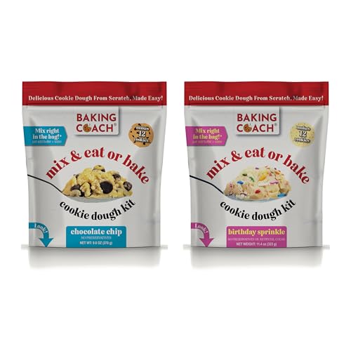 Baking Coach 2 Pack Mix & Eat or Bake Cookies - Edible Cookie Dough Mix Kit - color: 2 Pack Chocolate Chip Sprinkle