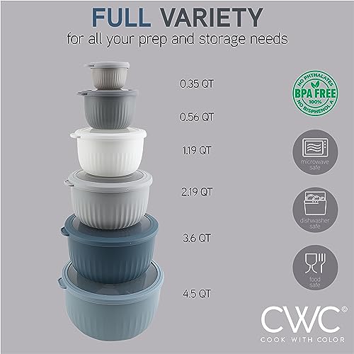 COOK WITH COLOR Prep Bowls with Lids- Wide and Deep Nesting Plastic Small Mixing Bowl Set with Lids, 12 Piece Set - Deep Bowls, Blue/Grey - color: Blue/Grey, size: 12 Piece Set - Deep Bowls