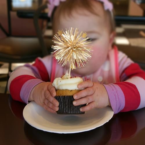 Ephlyn 30Pcs Foil Firework Cupcake Toppers Party Birthday Cake Toppers Supplies Sparkle Tinsel Cocktail Fruit Toothpick for Birthday Wedding Graduation Party Supplies Gold - color: Gold, style: Style 1