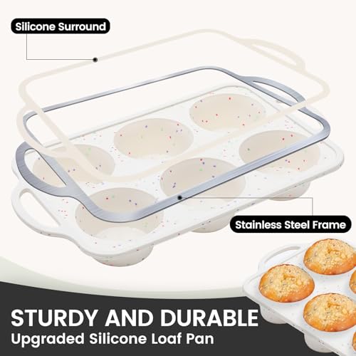 Vinino Jumbo Muffin Pan with Metal Reinforced Frame-1Pack, Large Silicone Cupcake Pan for Baking 6 Cup Jumbo Size, Silicone Muffin Tray, Cupcake Baking Pan Molds for Oven Dishwasher Safe-Cream - size: Jumbo