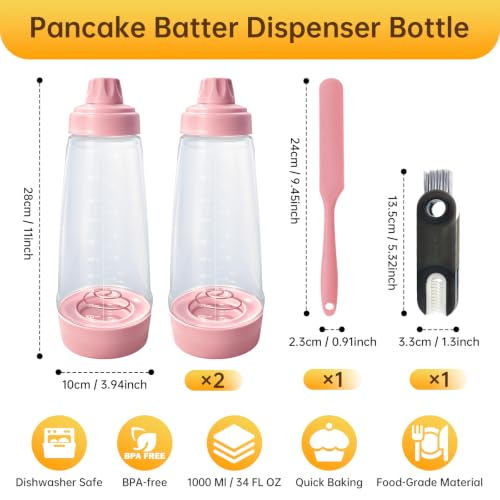 Pancake Batter Dispenser Bottle,34oz,BPA-Free Dishwasher-Safe,Pink - size: 2pcs Pink Batter Dispenser