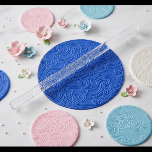 Embossing Acrylic Clear Rolling Pin Sea Wave Effect Texture Cake Decorating Baking Rolling Pin Baking Tools and Accessories